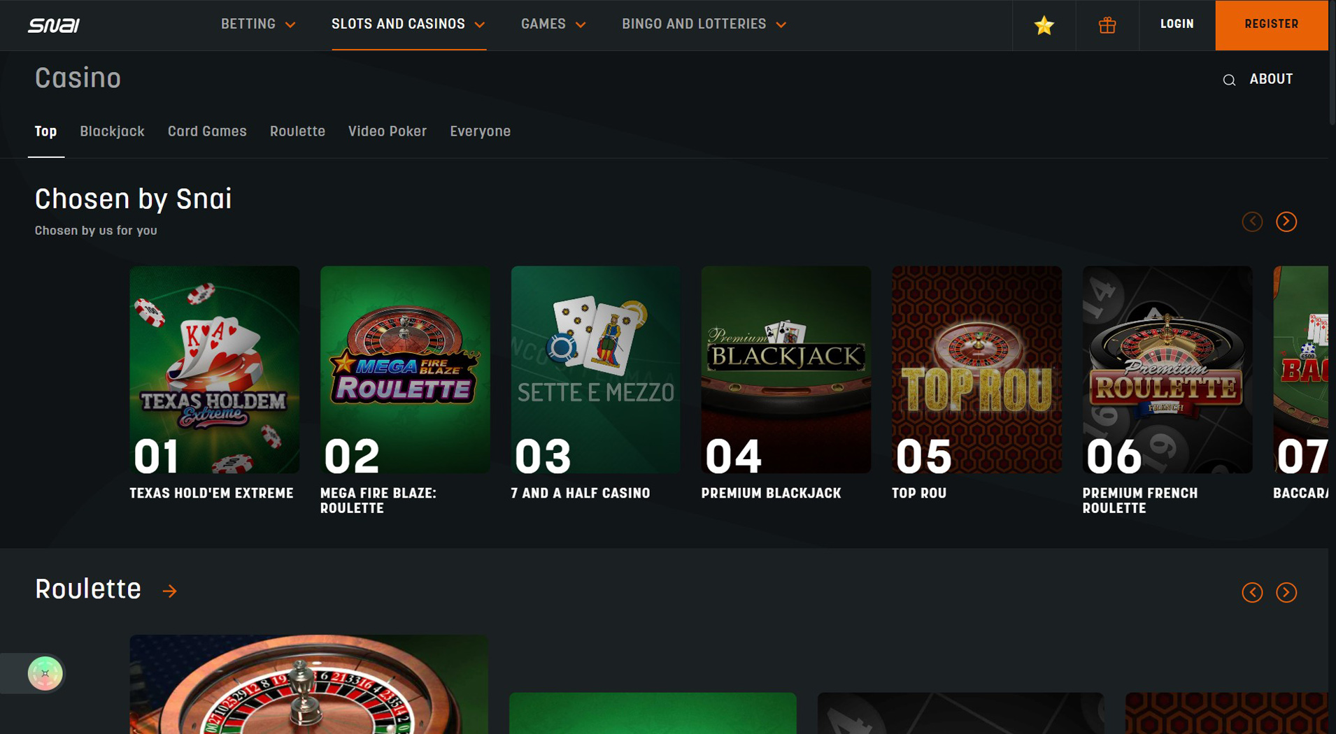 1. SNAI- La migliore scelta per il casinò AstroPay